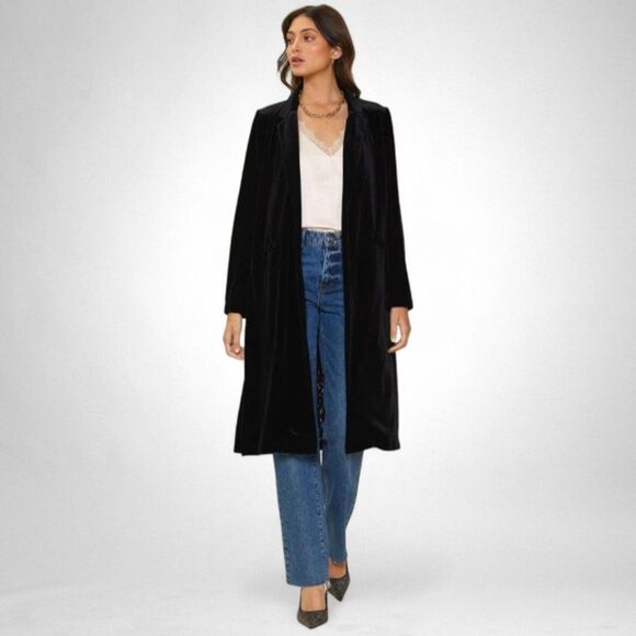 SKIES ARE BLUE ~ Plush Velvet Duster Coat and Jeggings - BLACK! NWT! Size 2X - Picture 1 of 14